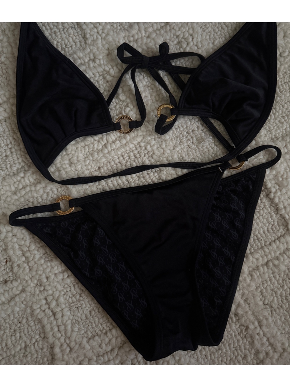 Victoria's Secret Black tie Bikini with Gold Ring Accents